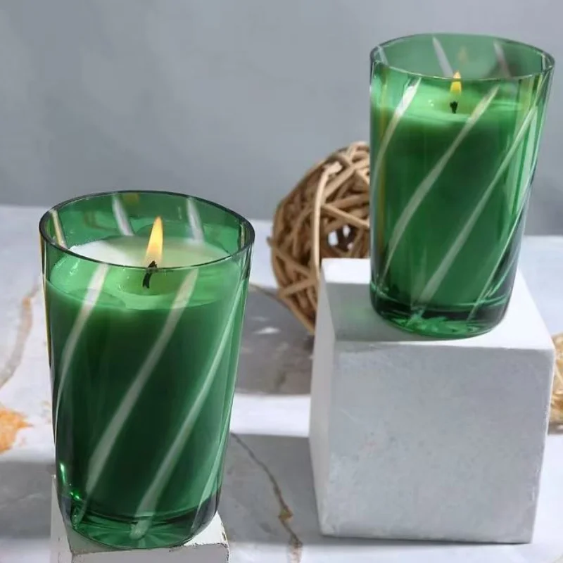 5 oz Hand-Poured Aromatherapy Scented Soy Wax Candle In Green Colored Glass Tumbler, Used As Cocktail Glass After Washed