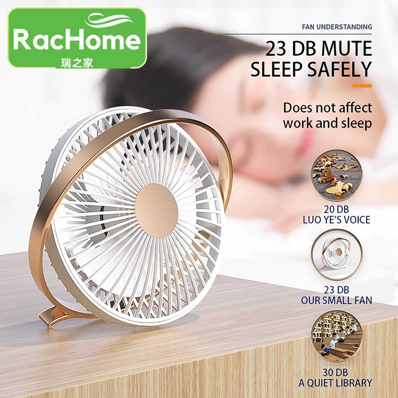 Newest High Quality Navy White Rotation Air Cooler Usb Rechargeable Office Household Fan 3 Speed 3 Blades Usb Desktop Fans