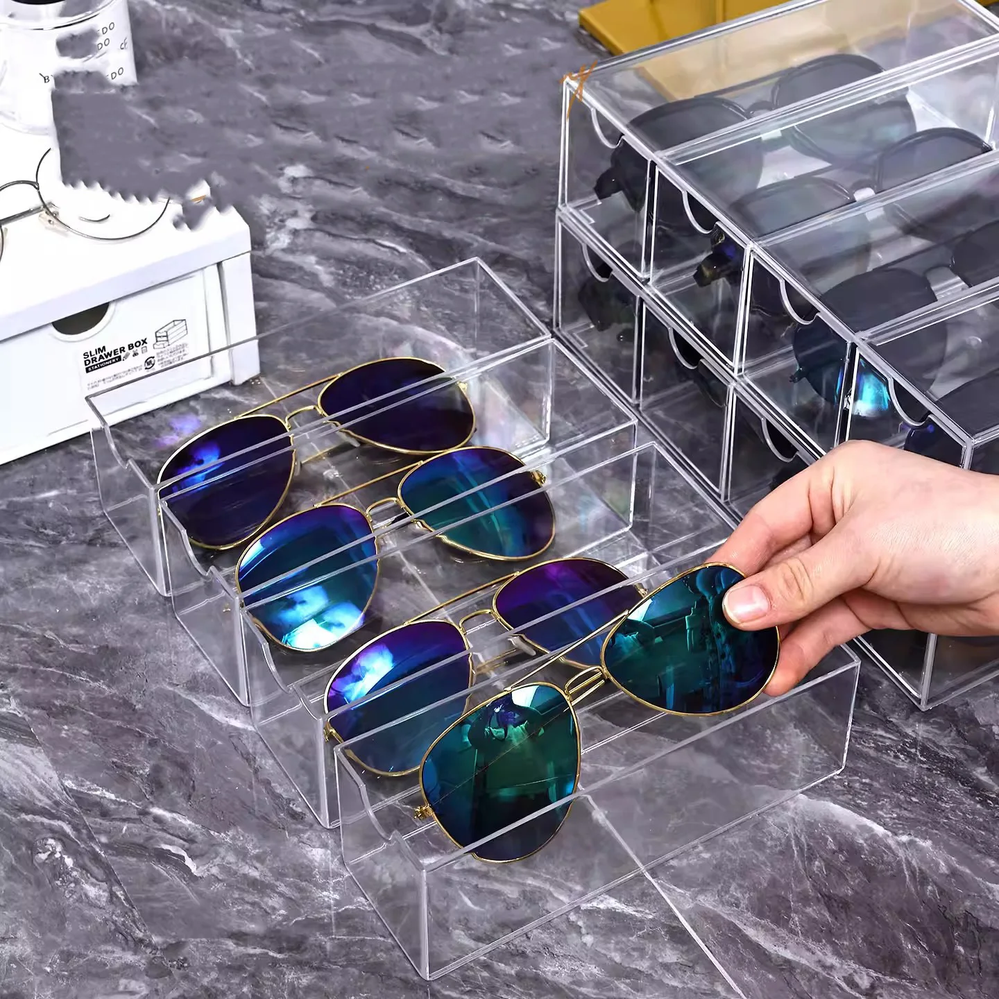 Eyeglasses Storage Box Home Transparent Drawer Multi-Compartment Sunglasses Organizer Acrylic Multilayer Display Rack