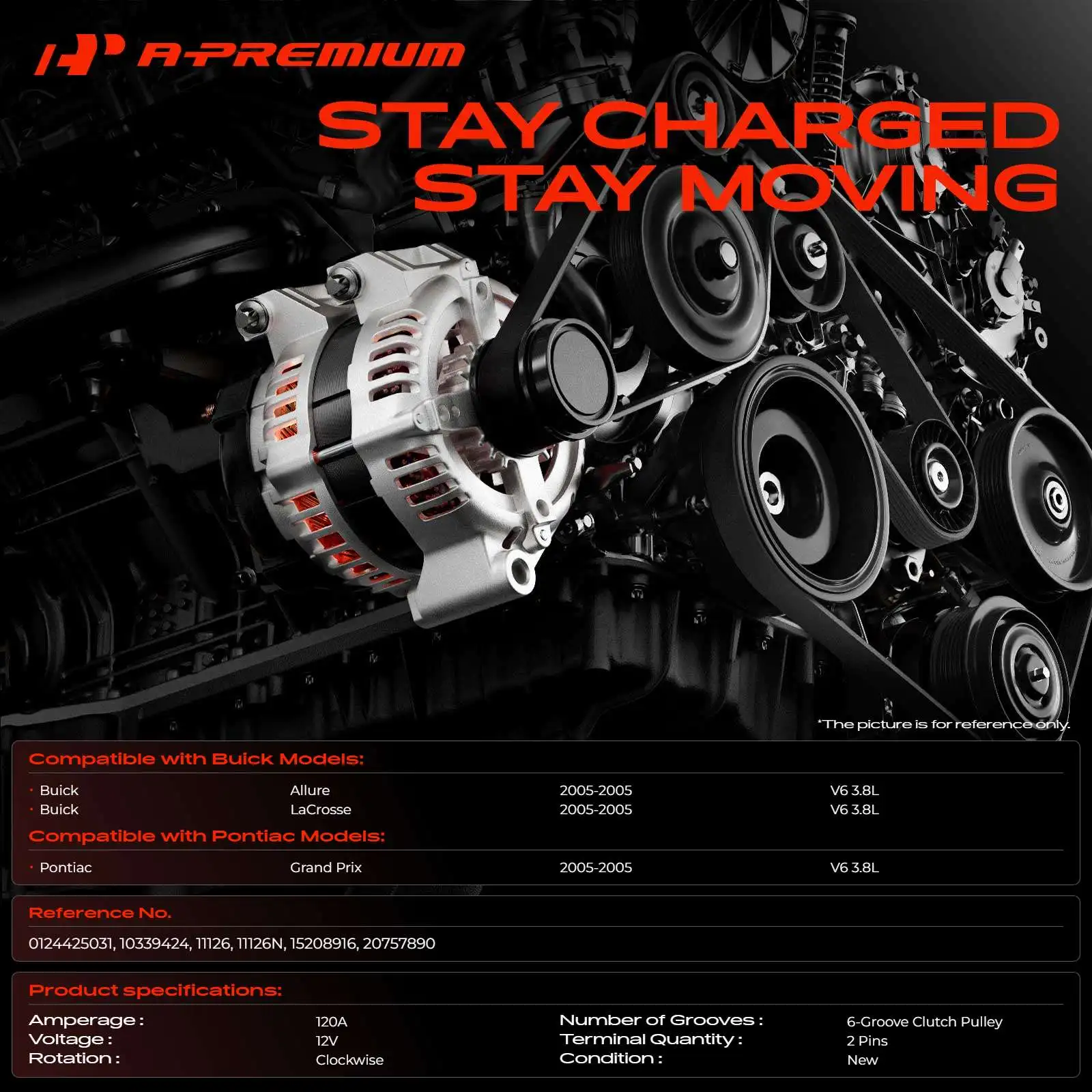 A-Premium Alternator for Buick LaCrosse Allure 2005 Pontiac Grand Prix 2005
