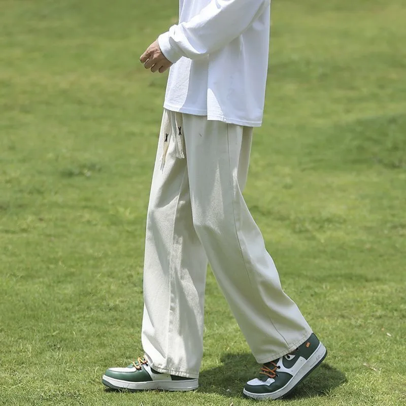 

Модные мужские повседневные брюки прямого кроя для весны и осени в гонконгском стиле, свободные широкие брюки в японском стиле, спортивные длинные брюки свободного кроя