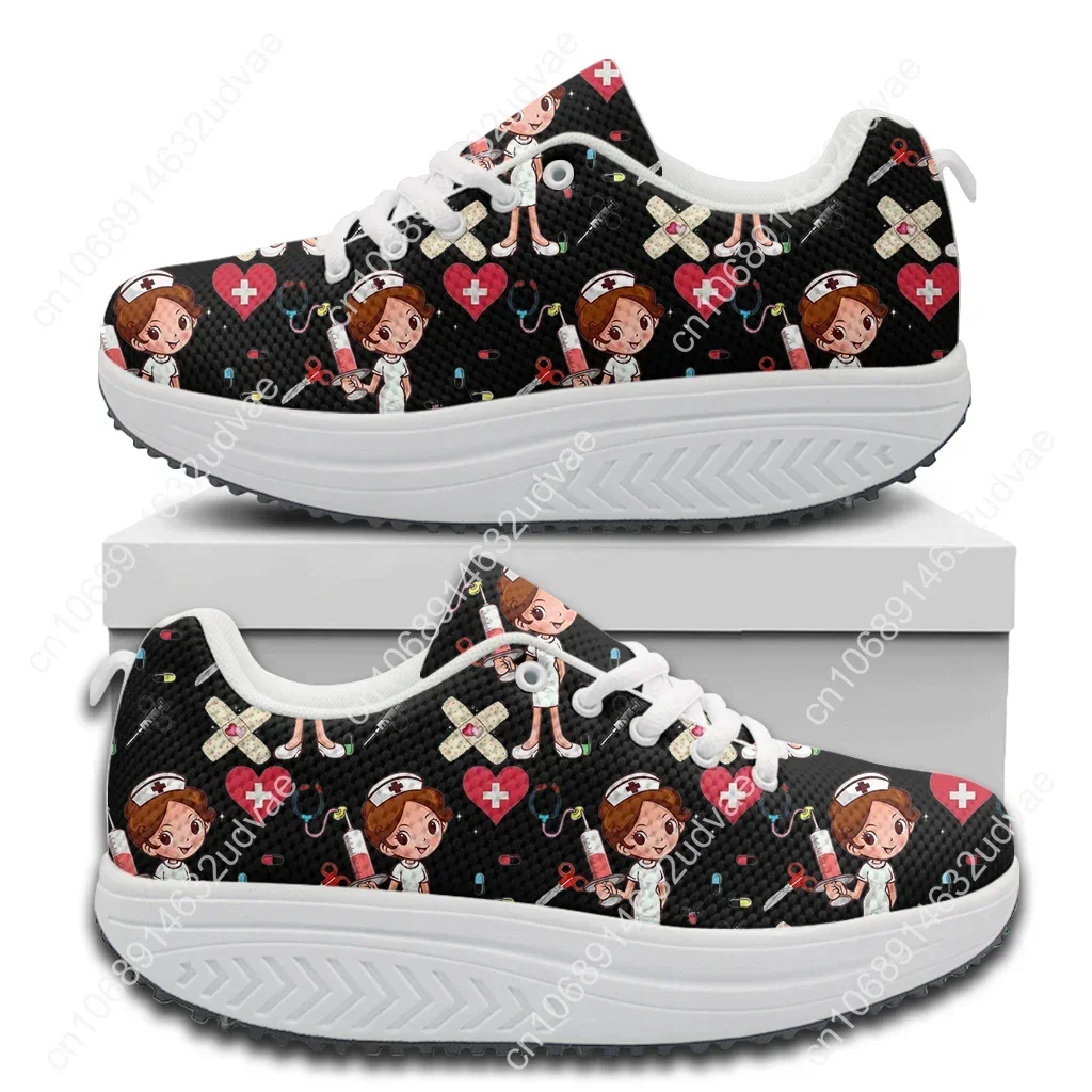 Comfort Lace-up Platform Sneakers Medical Care Nurse Print Casual Swing Shoes Non-Slip Nursing Shoes Toning Shoes