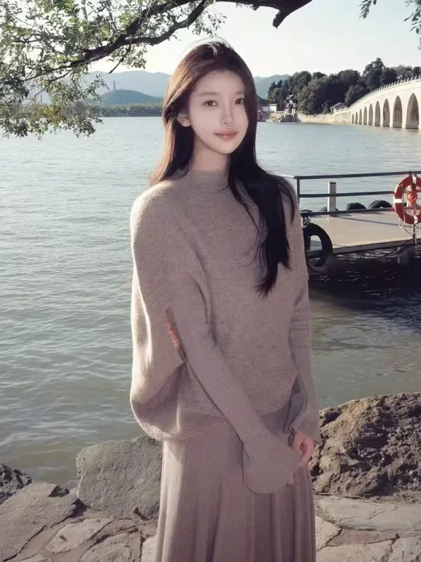 

Корейский повседневный жилет для ленивых Dr, комплект из двух предметов Ele Clete OOTD, зимняя мода, женский удобный длинный хлопок све