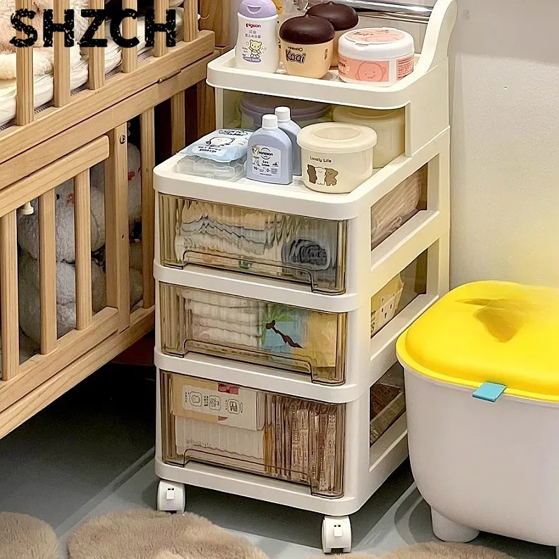 3-Tier Rolling Storage Cart Nursery Mobile Baby Feeding Station Multifunctional Organizer with Drawer