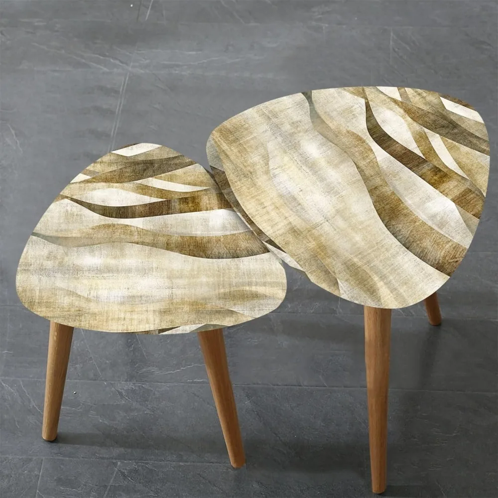 التعشيش مثلث نهاية طاولة القهوة مجموعة من 2 منتصف القرن الحديثة البني موجة الفن طباعة الحديثة الحد الأدنى الجانب طاولة شاي الخيزران للي