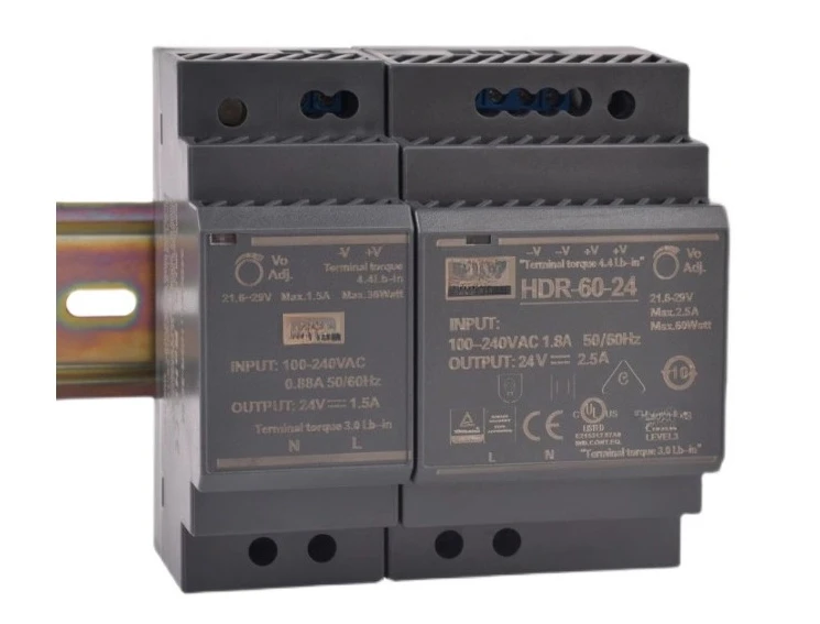 

HDR-60-24V2.5A Rail Mount Switching Power Supply 15/30/60/100W DC 12V/5A