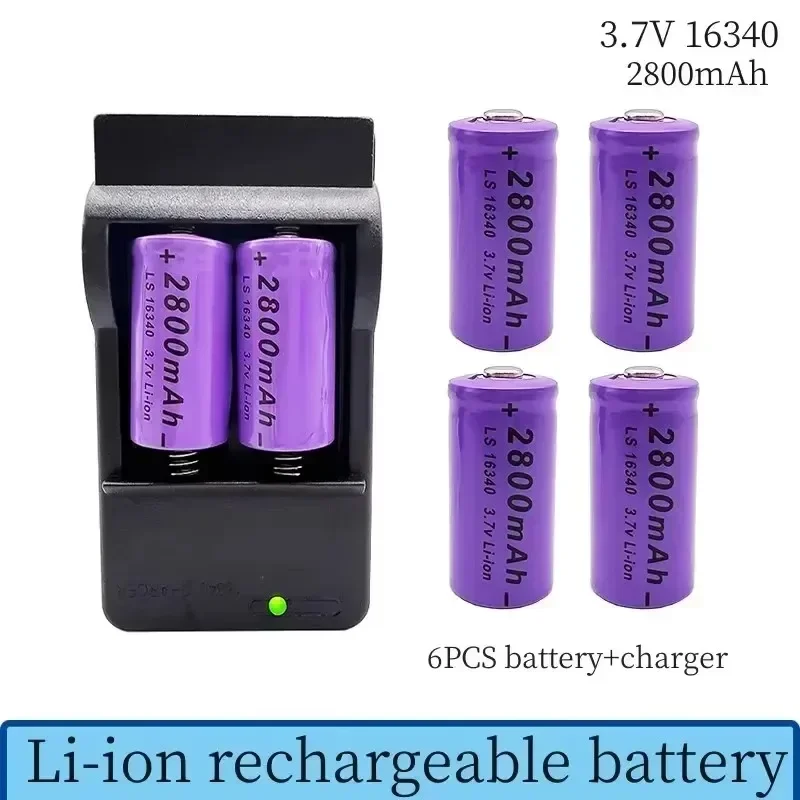 NEW 3.7V 2800mAh lithium-ion 16340 battery+charger CR123A rechargeable battery 3.7V CR123 for laser pen LED flashlight batteries