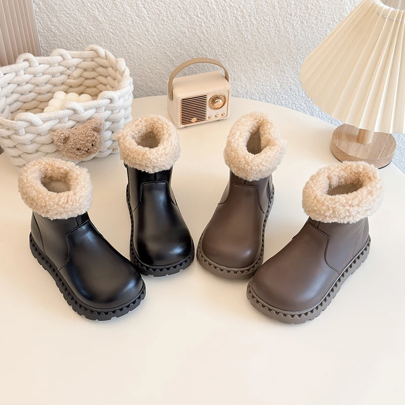

Toddlers Platform Ankle Boots Classic New Children's Winter Plush Boots for Girls Fashion Warm Causal Kids Cotton Boots Zipper