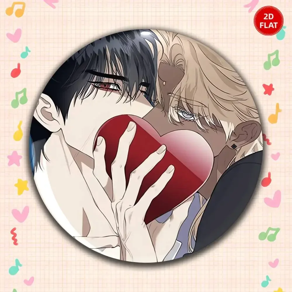 2026 Latest Edition Classic Style 2D FLAT Ornate Round Anime Plastic Brooch Pin Unisex Lapel Badge Fun Gift