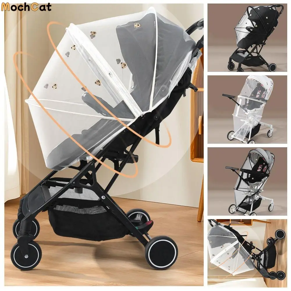 

Cartoon Bear Stroller Mosquito Net Carriage Full Cover Baby Stroller Accessories Zipper Type Mosquito Net Summer Mesh Canopy