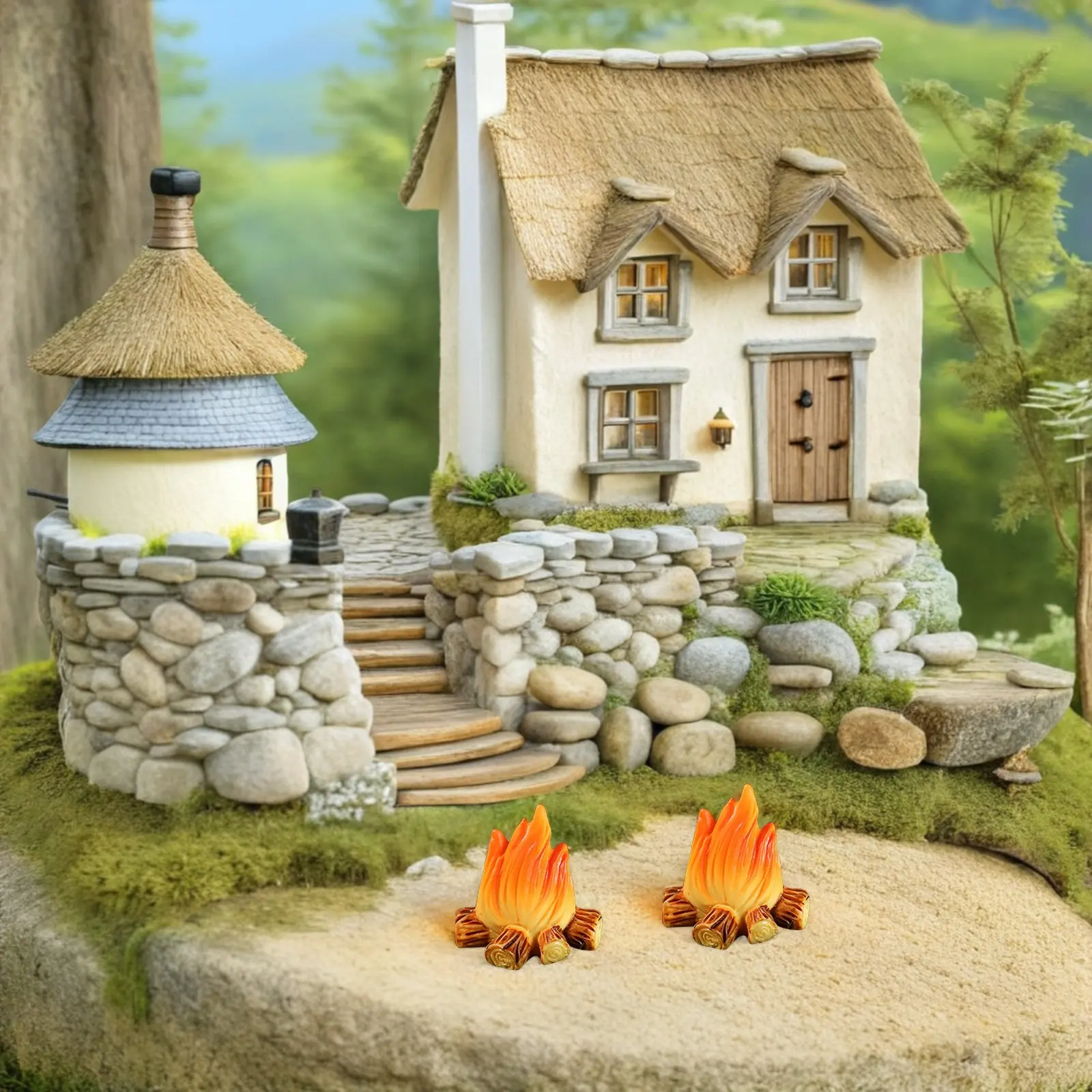 16Pcs Resin Campfire Miniature Resin Bonfire Ornament Weatherproof DIY Tiny Camp Fire Decoration Micro Landscape Outdoor Use