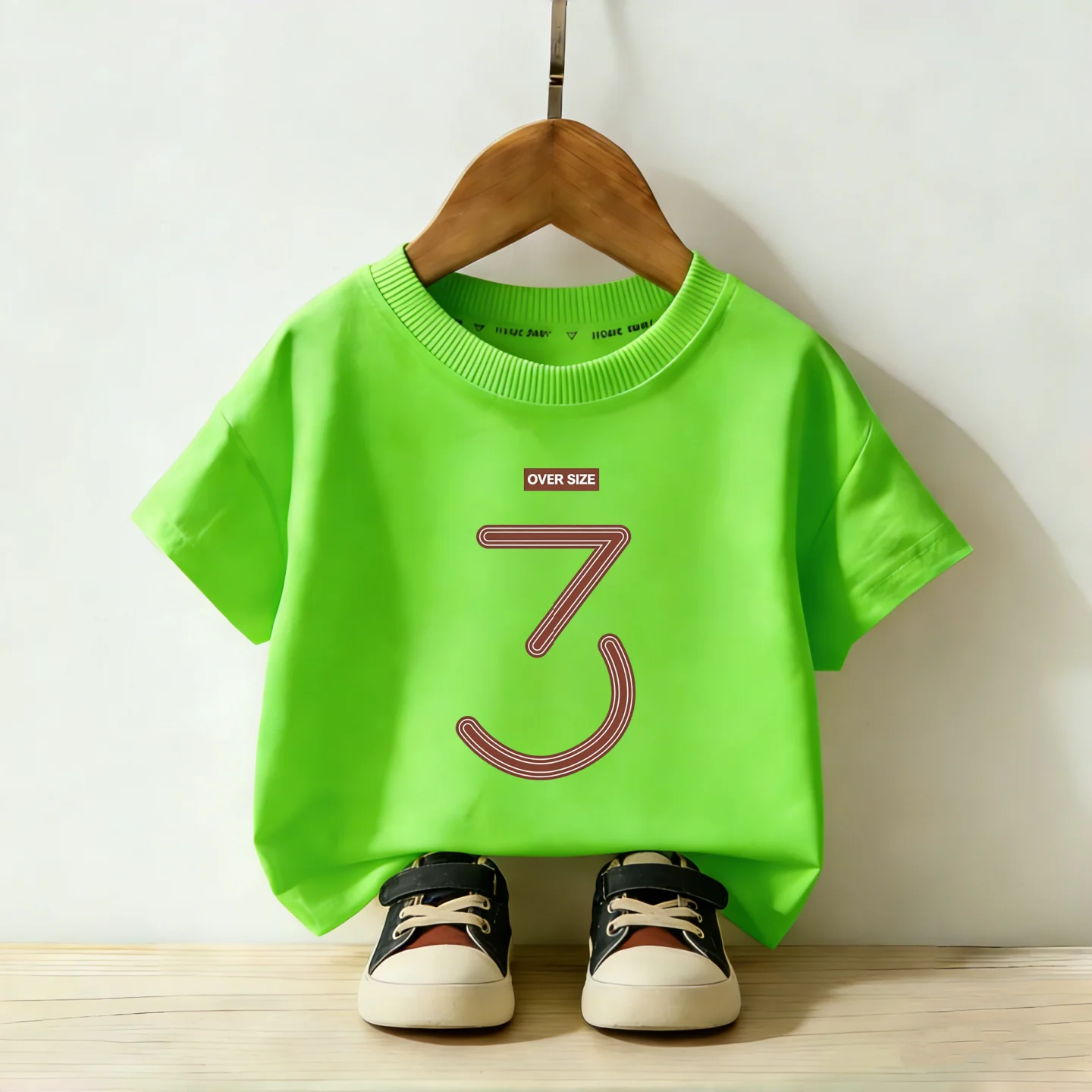 Children's Cotton Short Sleeved T-shirt with Numbers 3 Printed White Versatile Loose Shoulder Top, Girls' Summer New Style