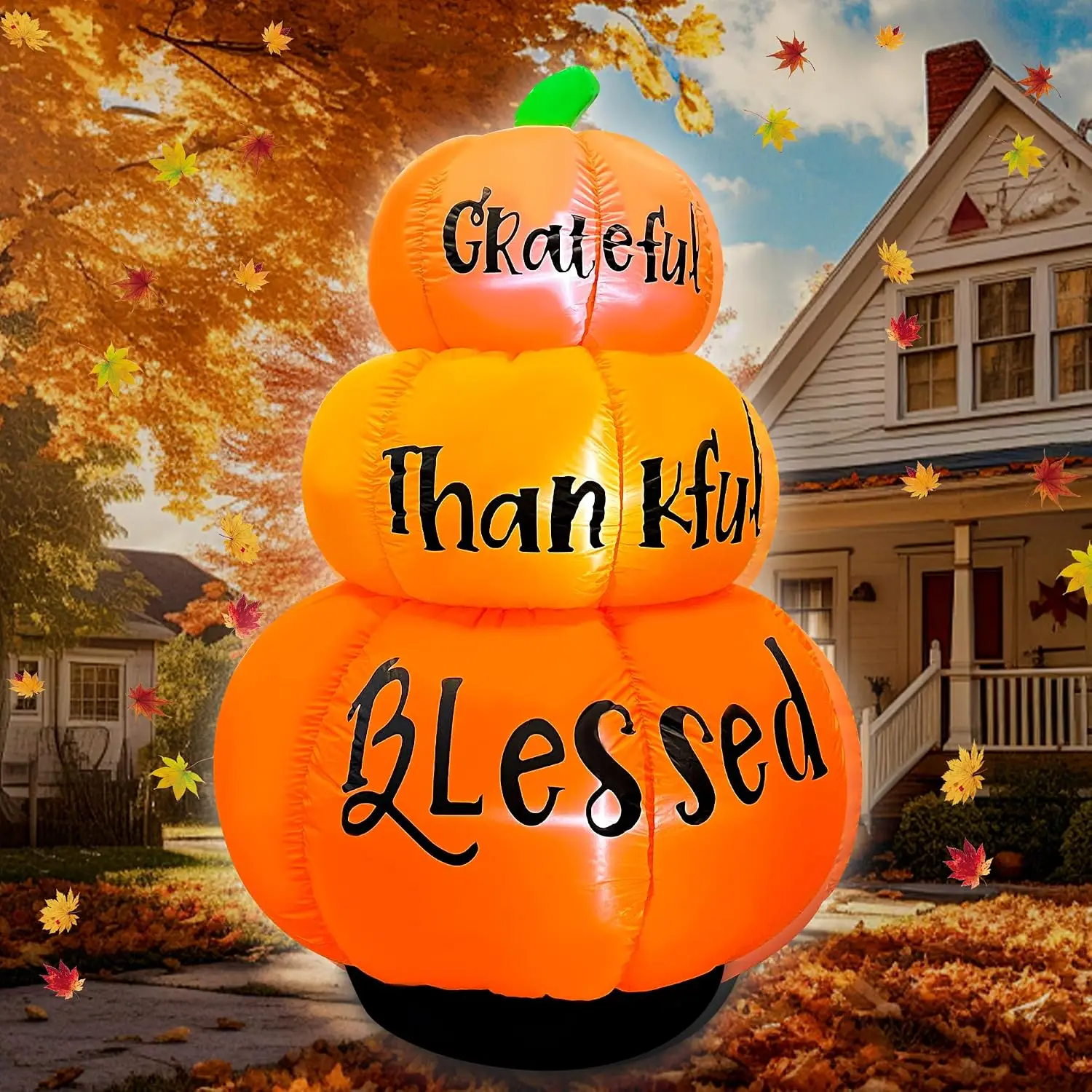 Thanksgiving Inflatables,6FT Stacked Pumpkins Decoration Built-in LEDs Fall Blow up Grateful Thankful Blessed Thanksgiving Infla