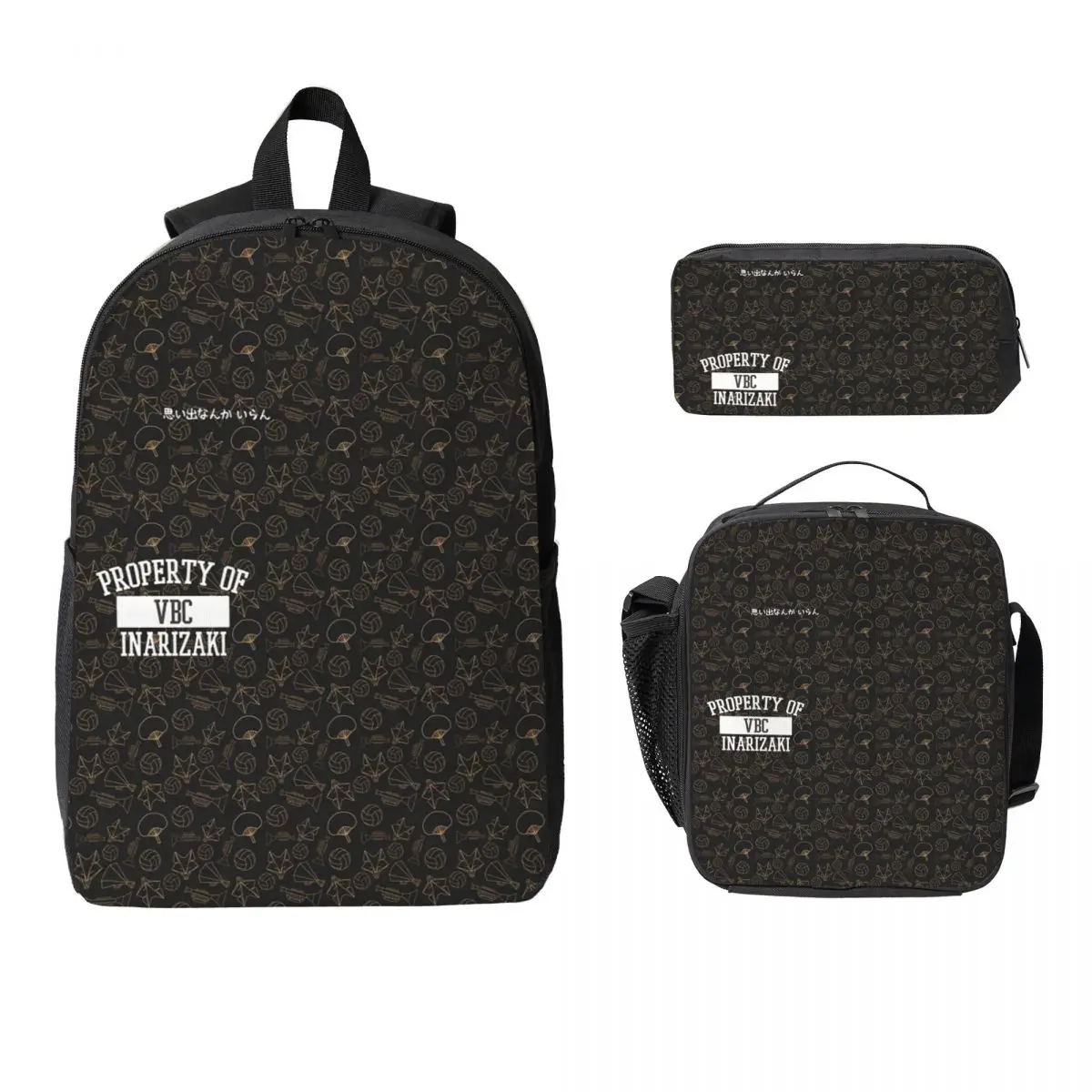 

Inarizaki Pattern Backpack Student Boys Girls BookBag School Bag Laptop Shoulder Bags 3ps Insulated Lunch Bag Pencil Case