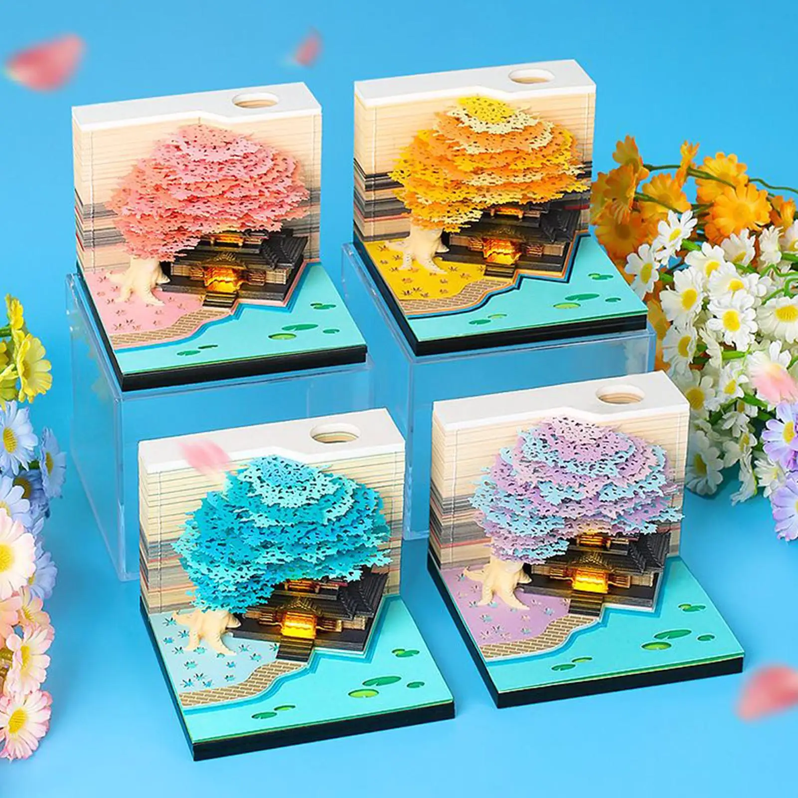 Calendário de peça de tempo 2026 escultura calendário flor árvore casa design arte bloco de notas com luz rasgo memorando para férias em sala de aula