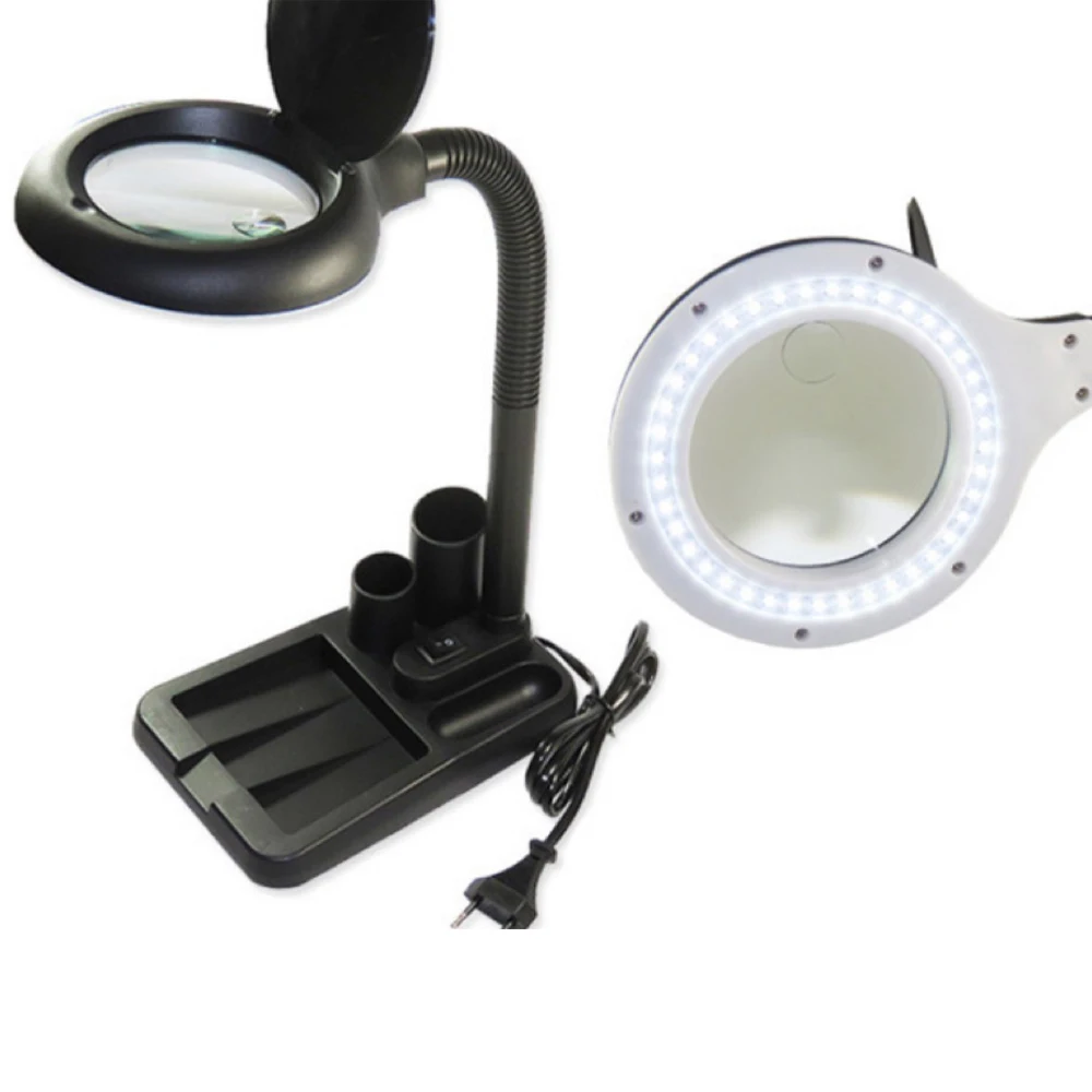 Flexible 5X /10 EU US Plug 40 LED Lights Magnifying Glass Illuminated Magnifier Lamp Loupe Reading/Rework/Soldering Table Lamp