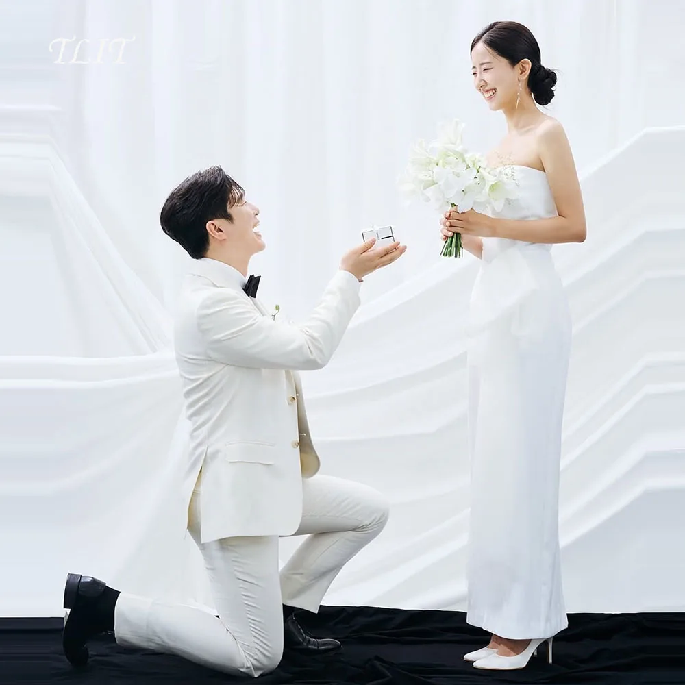 

TLIT простое белое шелковое атласное свадебное платье русалки без бретелек без рукавов платье для выпускного вечера корейское свадебное платье фотографии на заказ