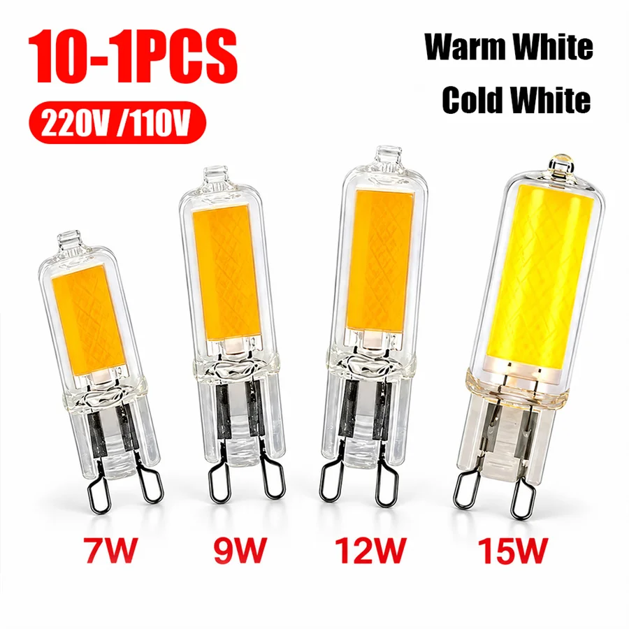 1-10PCS Highlight G9 LED Light Bulbs 7W 9W 12W 15W AC 220V 110V White/Warm Light Mini Flicker Free LED Home Chandelier Spotlight