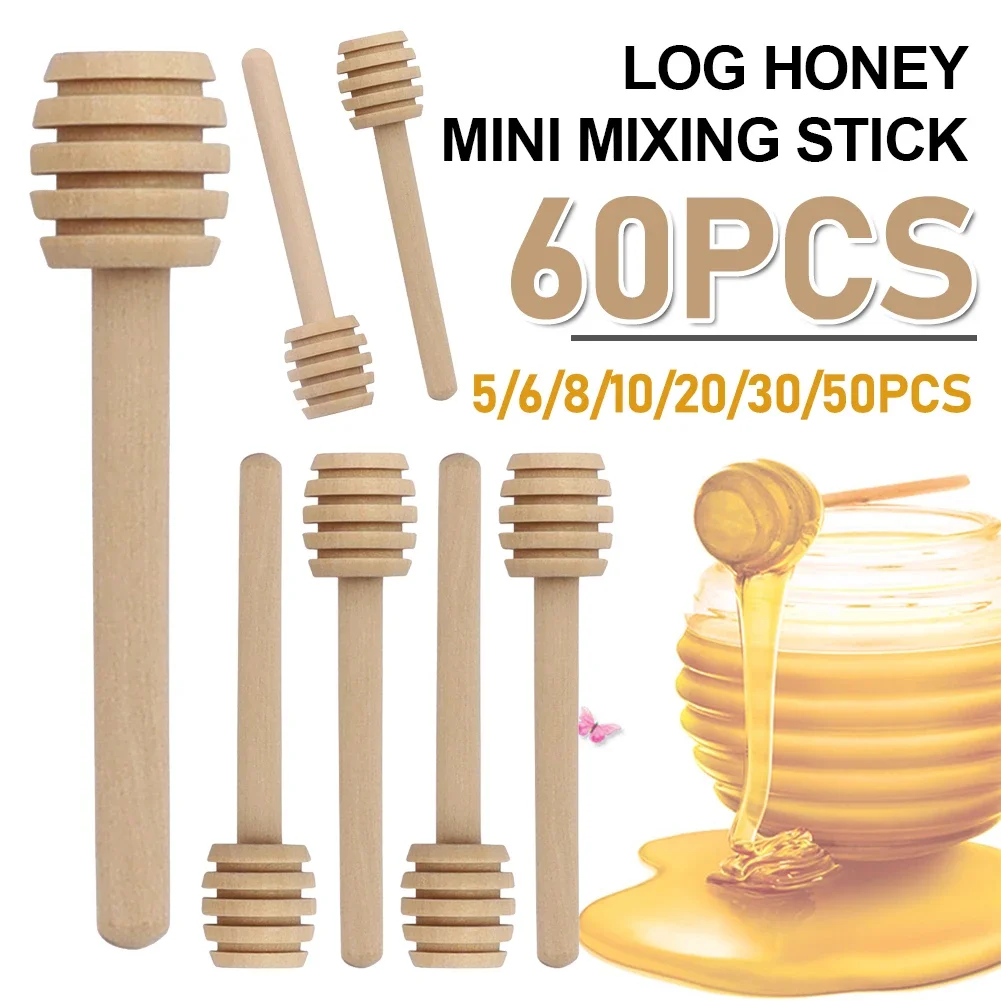 60-1PCS Wooden Honey Dipper Stick Honey Stirrers Small Honey Spoon Sticks Long Handle Honey Spoon Dispense Drizzle Honey