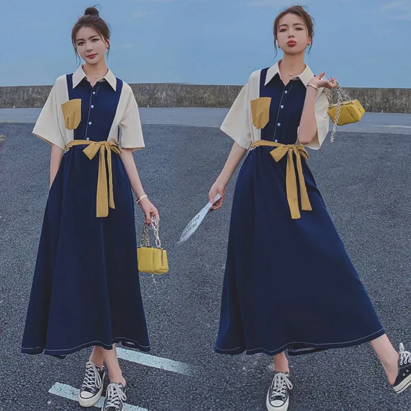 

2024 New Style Summer Women's Elegant Fashion Elegant Unisex Long Sleeved Polo Cardigan Solid Color Long Plus Size Dress D260