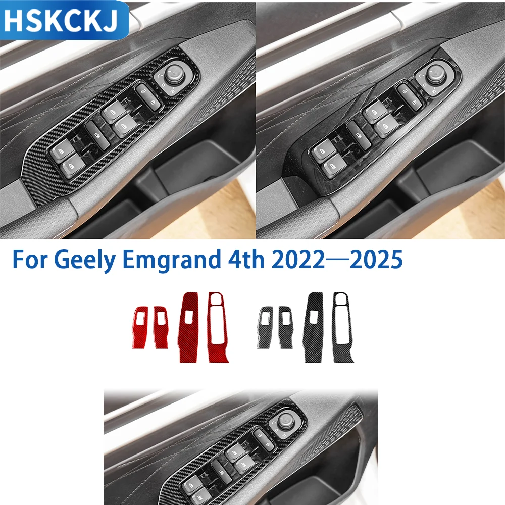 For Geely Emgrand 4th 2022—2025 Proton S70 2021—2024 Real Carbon Fiber Accessory Window Lift Switch Armrest Panel Cover Sticker