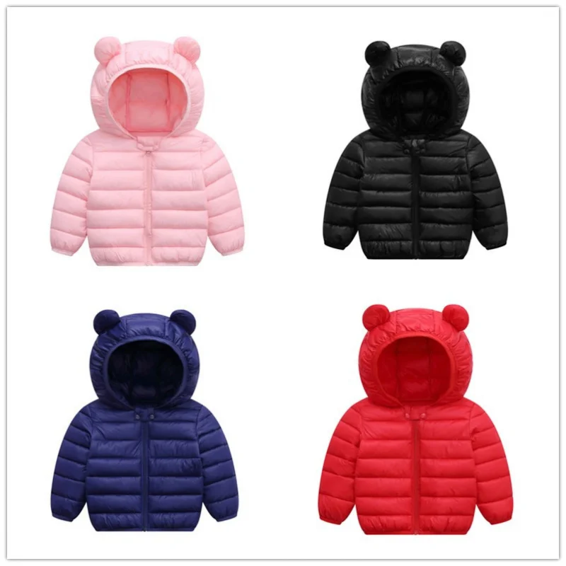 

Cute Baby Girls Winter Clothes Kids Light Down Coats with Ear Hoodie Spring Girl Jacket Toddler Children Clothing for Boys Coat
