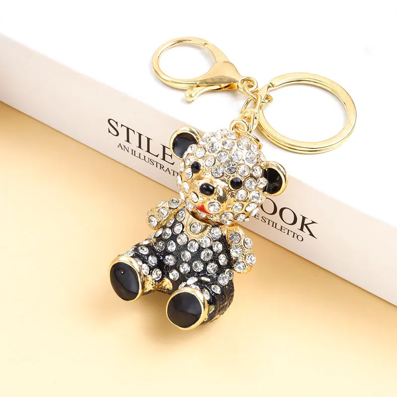 Cute Little Bear Rhinestones Enamel Keychain Couples Accessories Bag Pendant Car Interior Exquisite Keyring Gift for Children