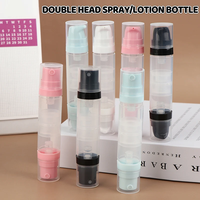 5ml + 5ml dupla cabeça imprensa a vácuo tipo spray/loção garrafa recarregável maquiagem cosméticos creme gel hidratantes recipiente líquido