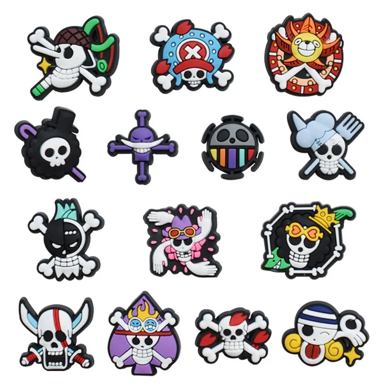 14Pcs Anime One Piece PVC Shoes Charms Cartoon Waterproof Sandals Decorate Accessories Buckle Decoration Toys for Children Gift