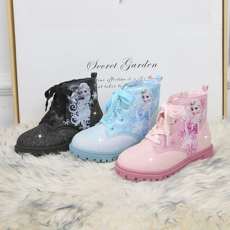 

Новые модные ботинки принцессы Эльзы с героями мультфильмов «Холодное сердце» для девочек Диснея, детская обувь