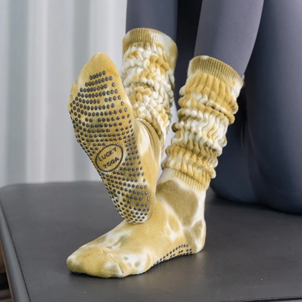 

1 пара влагоотводящих противоскользящих силиконовых длинных носков для йоги, хлопковые чулки, носки для пилатеса, дышащие спортивные носки для танцев