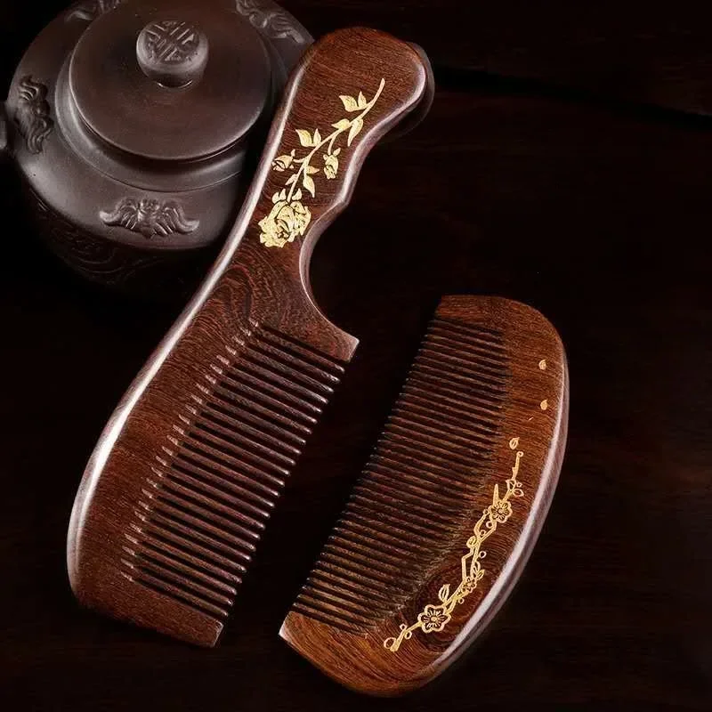 Natural Golden Silk Sandalwood Comb Crescent Type Anti-Static Comb Curly Hair Wooden Brush for Hair Comb Massage Hair HealthTool