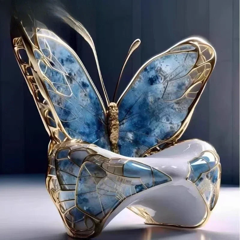 Creative Queen Pure Copper Butterfly Chair Personalized Art Stainless Steel Agate Inlaid Leisure Chair