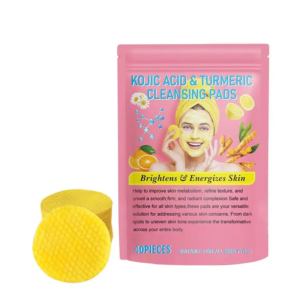 40pcs Turmeric Kojic Acid Cleansing Pads Exfoliating Pads Facial Sponges For Cleansing Exfoliating Daily Cleaning Skin Care