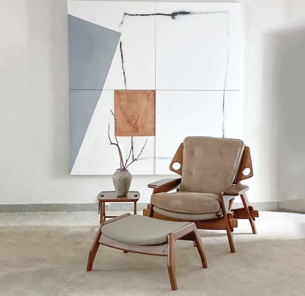 Modern Nordic Designer Wooden Recliner Lounge Chair Bedroom Living Room Home Furniture Villa Park Application Durable
