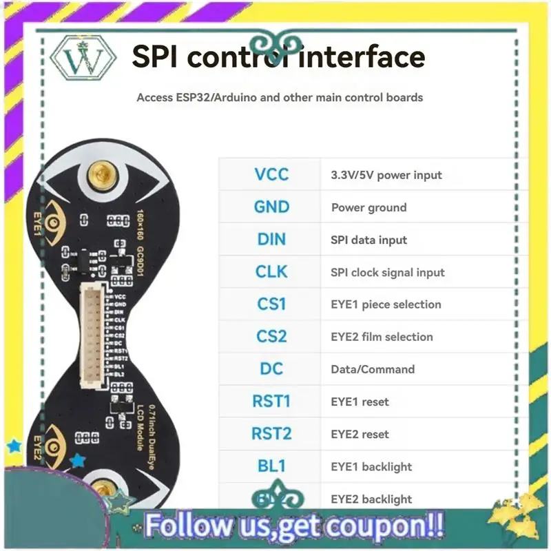 NEW 0.71Inch Dual Eye LCD Module 160×160 Resolution 65K Color Screen SPI Interface For Arduino Raspberry Pi ESP32