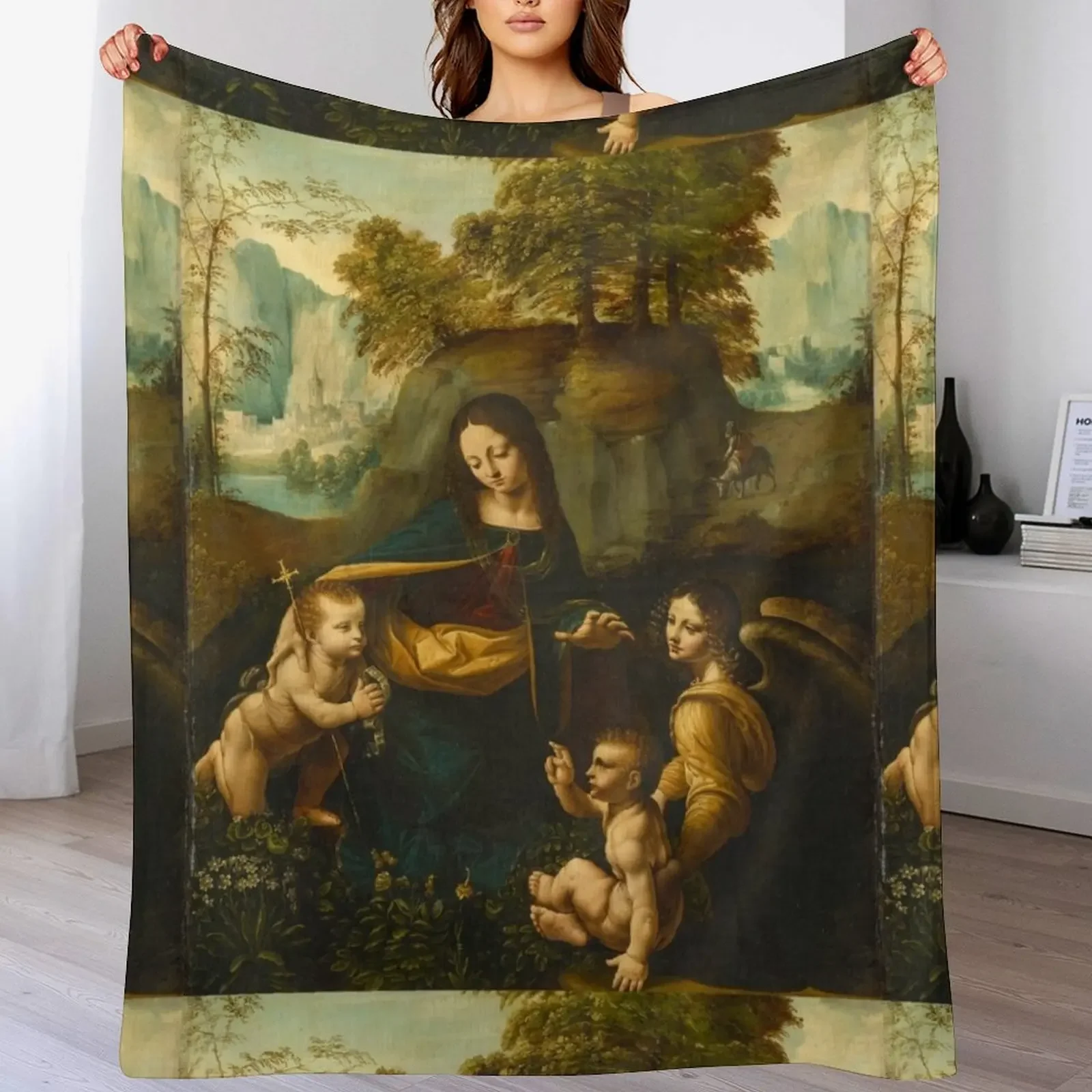 

the virgin of the rocksleonardo da vinci, renaissance art, ancient paintings Throw Blanket Quilt Heavy Blankets