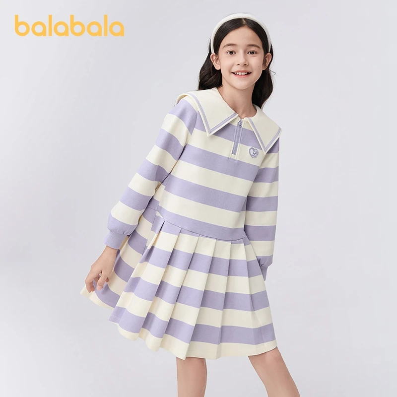 Balabala Dress Girls College Style Dress Teenage 2024 Spring New Style Stylish Children Princess Casual Sweatshirt Dress