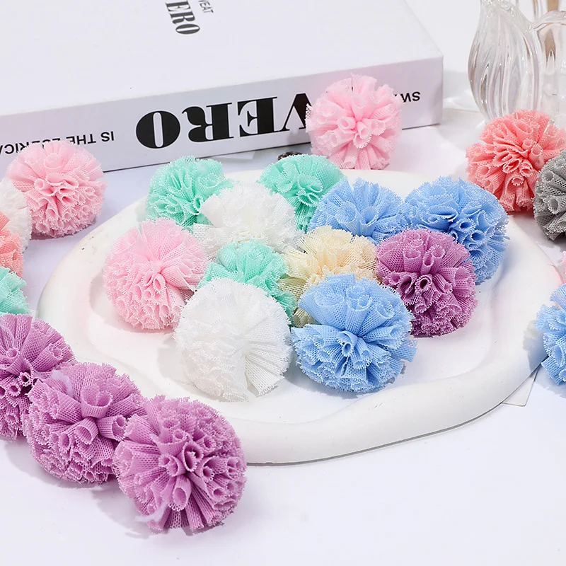 Pom Pom 25mm Elastic Gauze Flower Ball Korean Lace Ball Hair Clip DIY Handmade Plush Net Pendant Jewelry Making Accessories