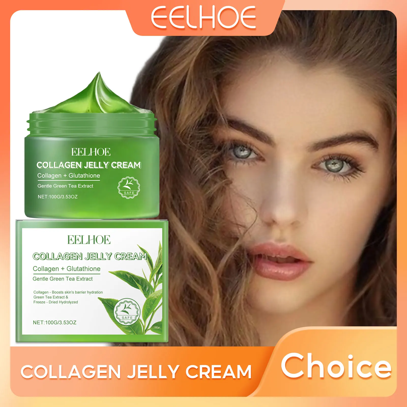 

Green Tea Jelly Cream Collagen Moisturizing Facial Care Skin Barrier Repair Rejuvenation Face Brightening and Glowing Cream 100g