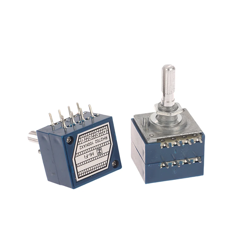 RH2702 Resistance Stepping Dual-unit Channel Audio Volume Control Potentiometer A50Kx2 A100Kx2 A250Kx2 8Pins 25mm Plum Axis