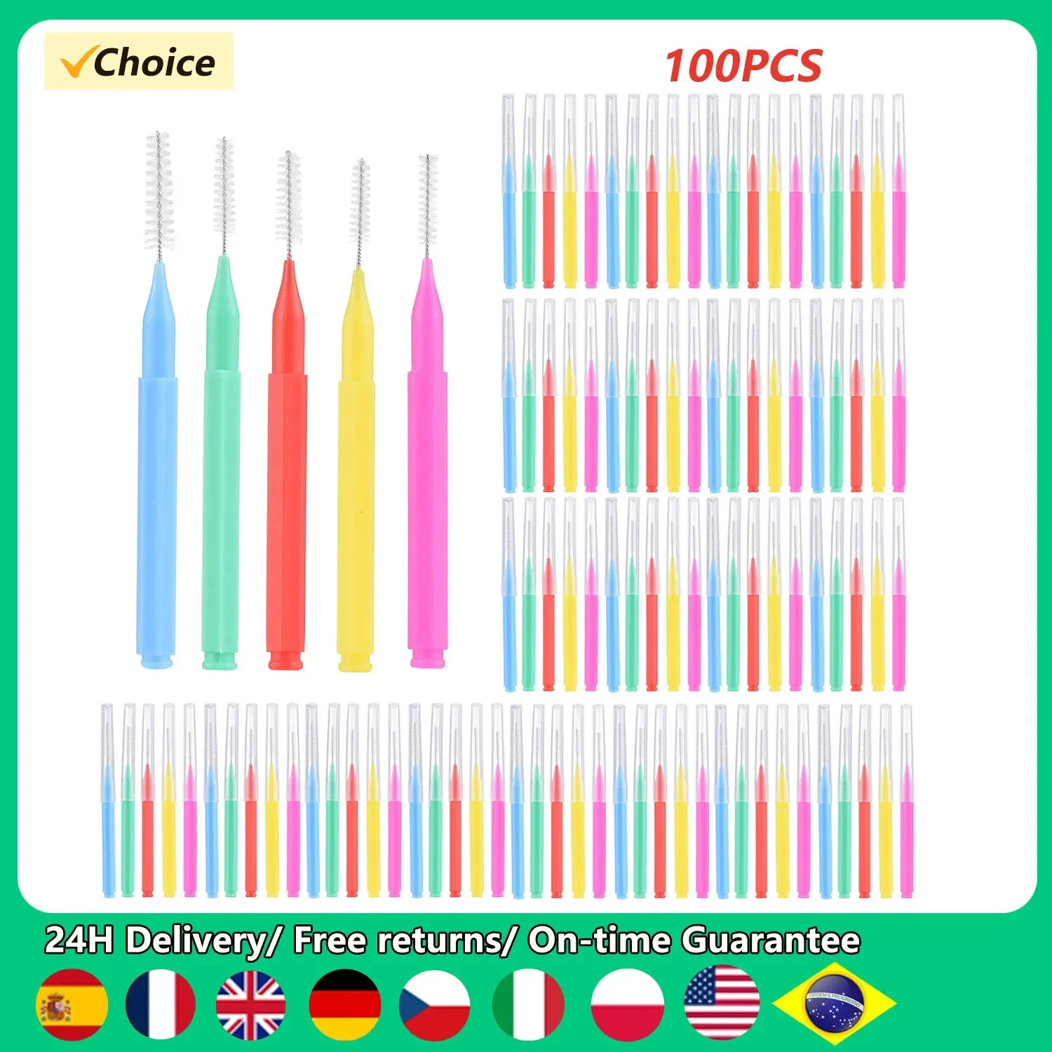 

100 Pieces Interdental Brushes Dental Floss Toothpick Orthodontic Braces Brush Tooth Cleaning Tool Oral Care
