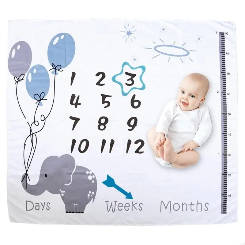 1 Set Baby Monthly Record Growth Milestone Blanket Newborn Photography Props Accessories Cartoon Printing Background P31B