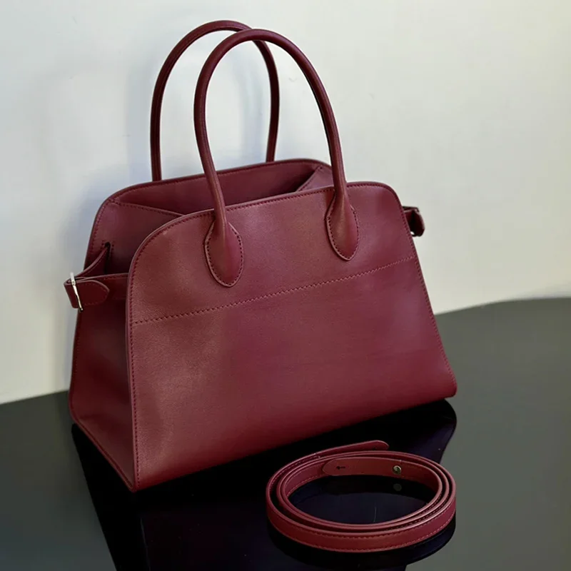 Burgundy Red Margaux 12 15 Women Ultra Soft Real Leather Designer Handbag Female Purse Large Capacity Luxury Tote Bag Girls