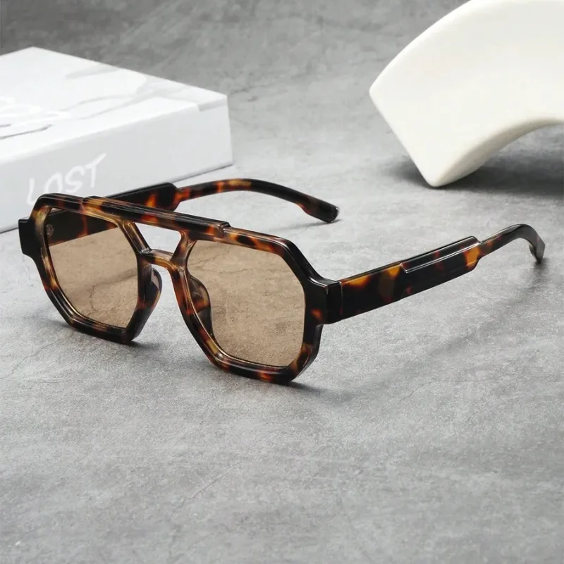 New Retro Double Bridges Women Polygon Square Sunglasses Fashion Blue Purple Men Shades UV400 Sun Glasses