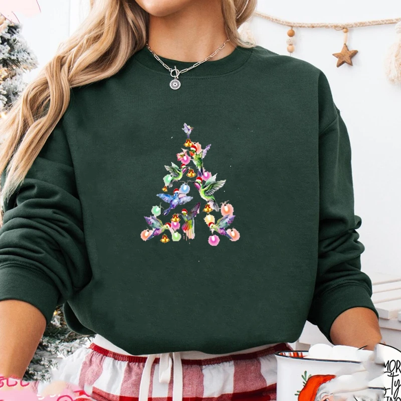 عيد ميلاد سعيد شجرة الطيور الخريف والشتاء البلوز عطلة أضواء الطرف الدفء هوديي طويلة الأكمام مطابقة هوديس