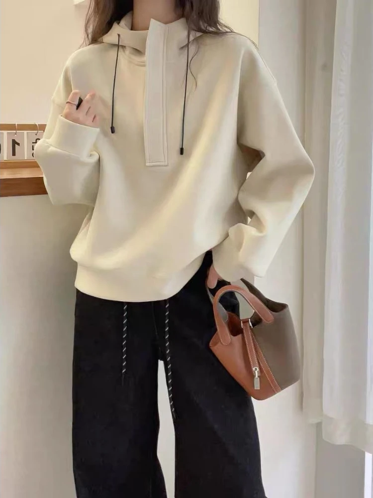 Women Solid Color Hoodie Fleece Lined Pullover Sweatshirt Long Sleeve Casual Fall Winter Warm Streetwear Tops