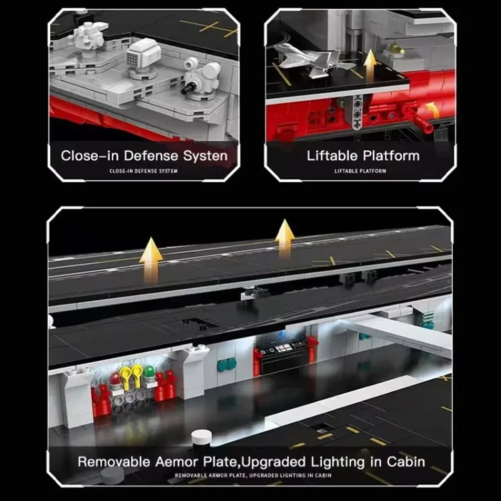 Technic world wars II Vliegdekschip Model Bouwstenen MOC 20313 Moderne Militaire Bakstenen met licht Speelgoed Kinderen Jongens Gift