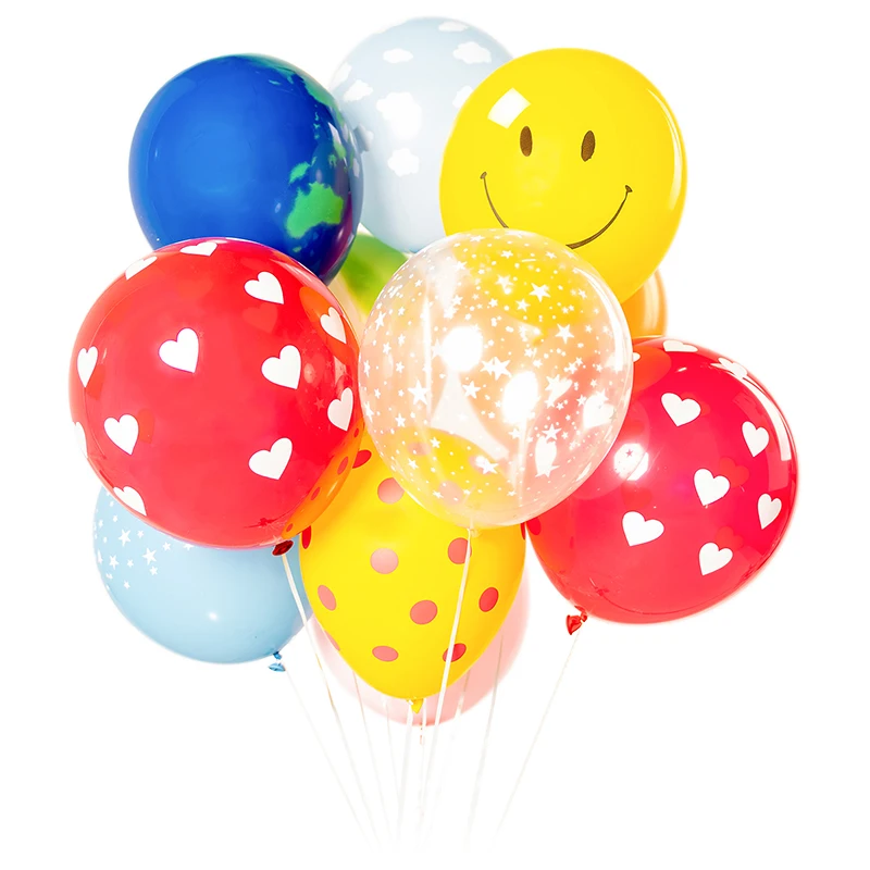 12Pcs/Bag 12inch Wave Point Smiley Face Balloons Color Printed Latex Balloon Wedding Birthday Party Air Balls Decorations