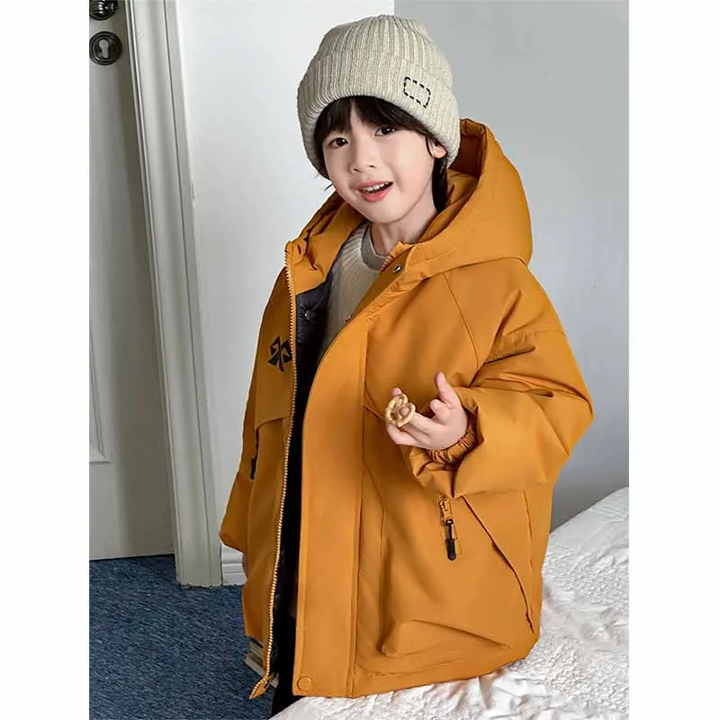 

Утепленное пальто для девочек и мальчиков, теплая куртка для девочек, зимняя верхняя одежда с капюшоном, детская ветровка на молнии с длинными рукавами, осенние парки